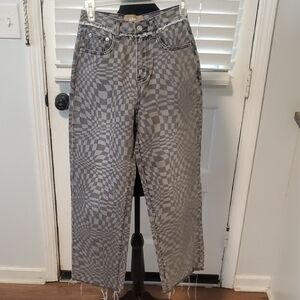 CHUU Gray Checkerboard Wide Leg Jeans